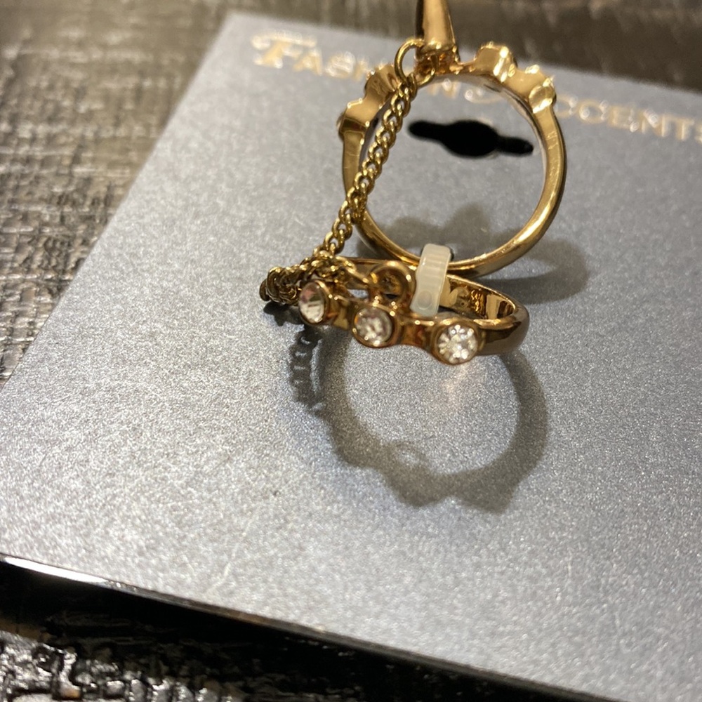 Gold-Tone Crystal Double Chain Ring - Women Jewelry - Picture 3 of 4